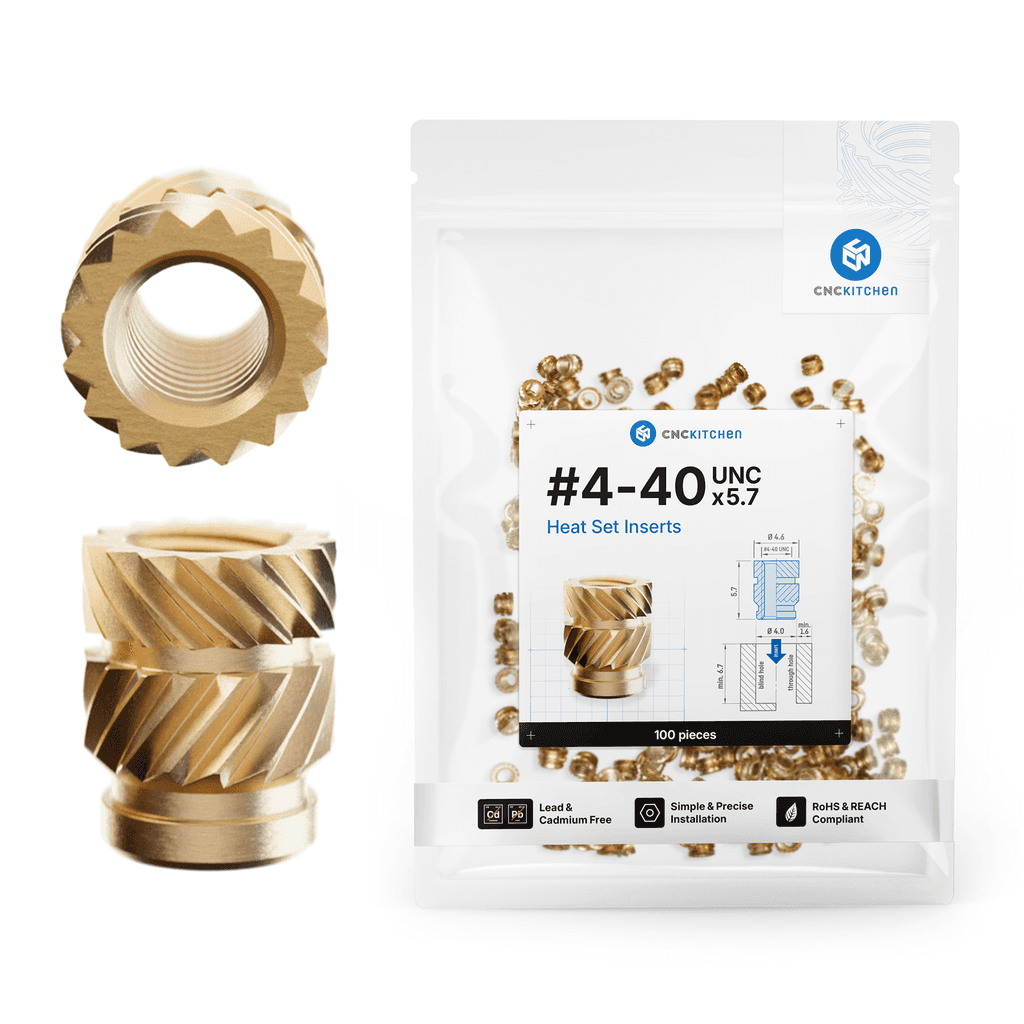 CNC Kitchen Threaded Inserts #4-40 UNC, #4-40 x 5.7 (100 pcs)