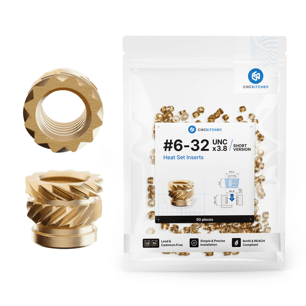 CNC Kitchen Threaded Inserts #6-32 Short UNC, #6-32 x 3.8 (50 pcs)