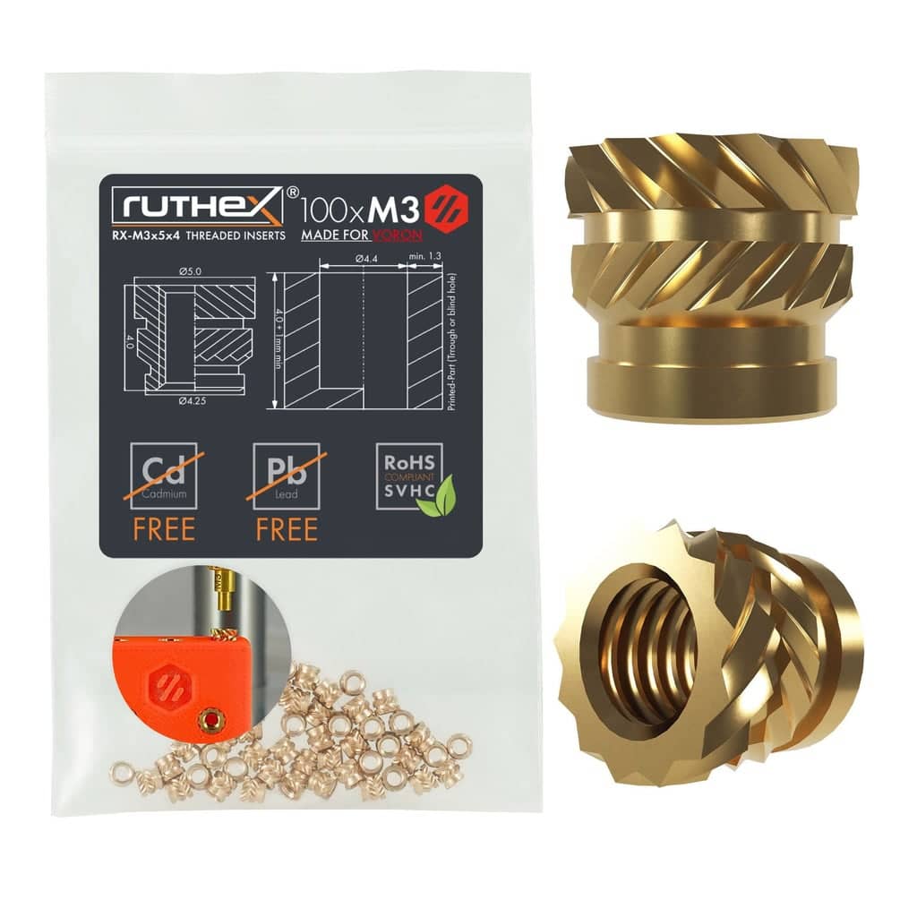ruthex Threaded Insert M3 Voron (100 pieces), M3x5x4