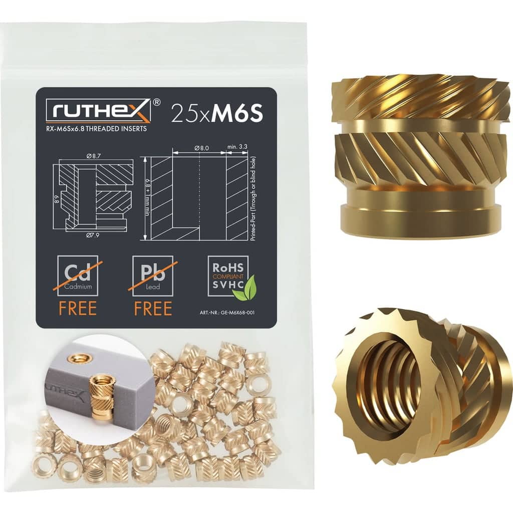 ruthex Threaded Inserts M6S (25 pieces), M6x6.8